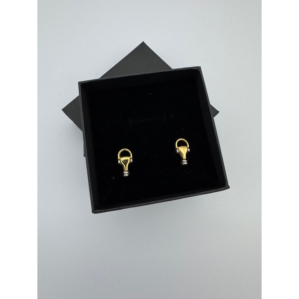 Vintage Gucci Horsebit Stirrup Cufflinks Gold & Silver Tone Italy Designer